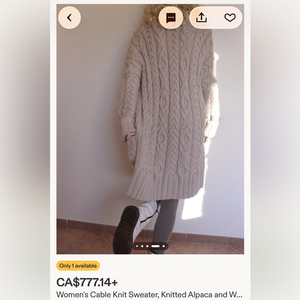 Women's handknit Cable Sweater - Beige - Picture 4 of 6